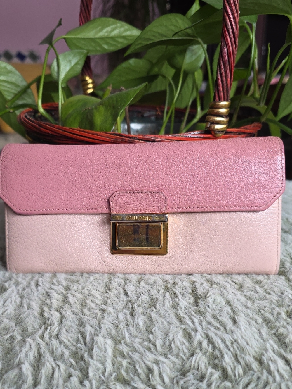 Miu Miu Pink Two-Tone Leather Clutch Wallet